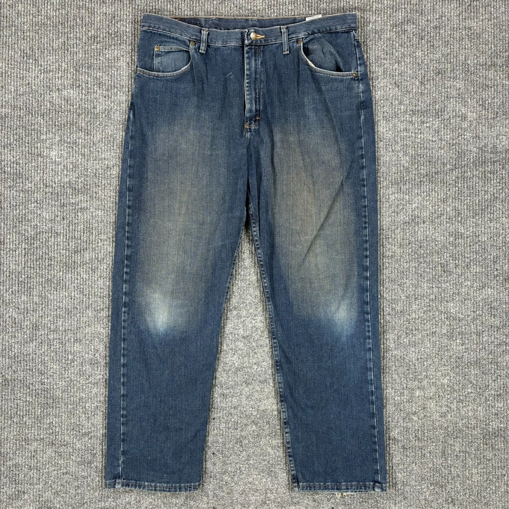 Wrangler Mens Straight Leg Jeans Size 40x32 Blue Denim Stretch High Rise